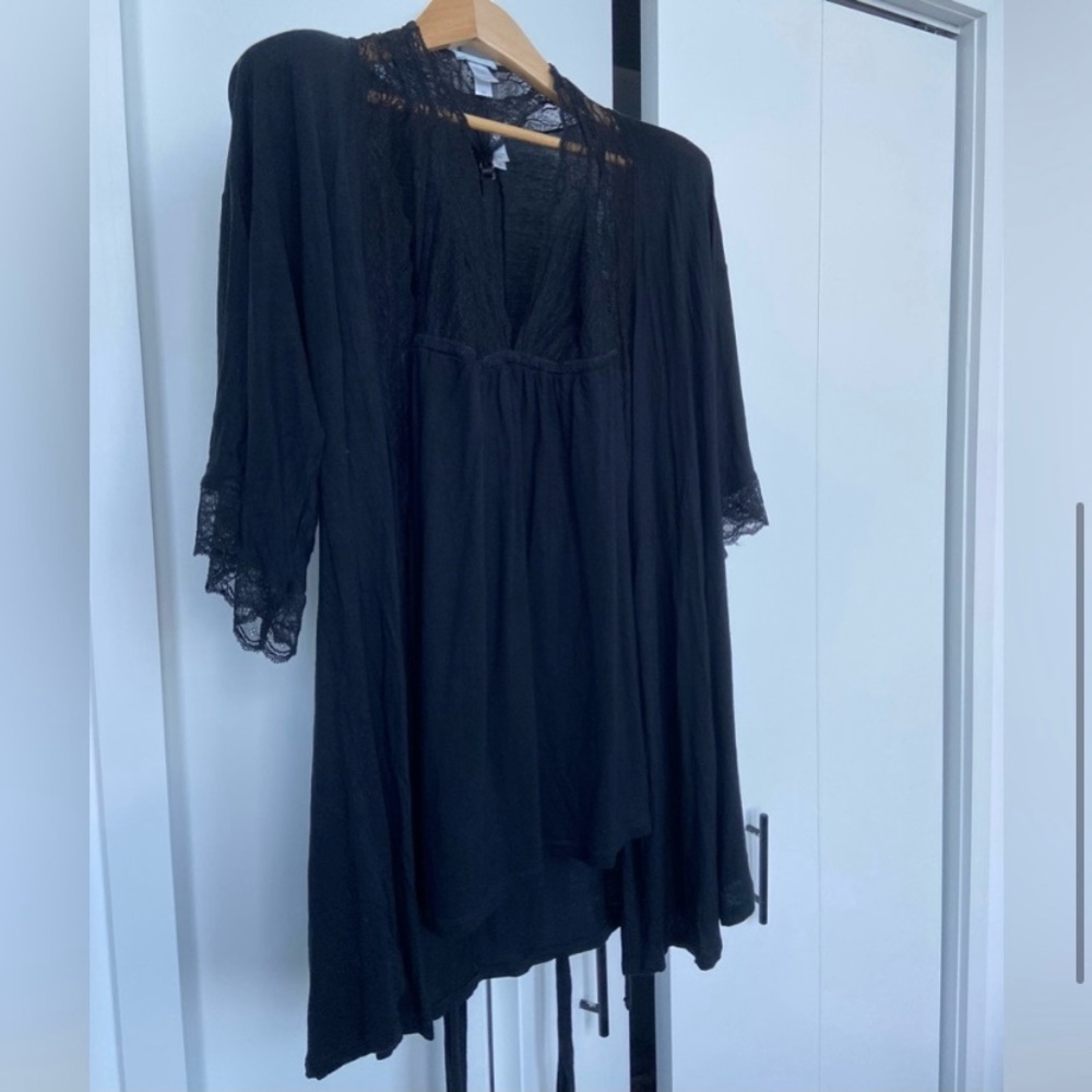 🍒Eberjey Rayon Set Robe & Chemise “Georgette” Blk Size S NET-A-PORTER Excellent - Picture 4 of 10